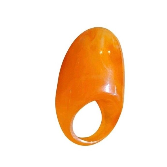 Vintage Huge Chunky Lucite Ring  Orange Bubble Marble 80s Mod Retro Size 7 - Picture 5 of 6